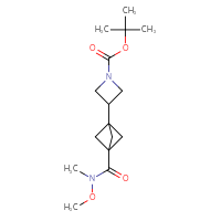 Chemical structure of tert-butyl 3-{3-[methoxy(methyl)carbamoyl]bicyclo[1.1.1]pentan-1-yl}azetidine-1-carboxylate - CSSB01395049931