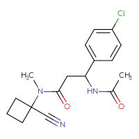 Chemical structure of 3-(4-chlorophenyl)-N-(1-cyanocyclobutyl)-3-acetamido-N-methylpropanamide - CSSS00027141332