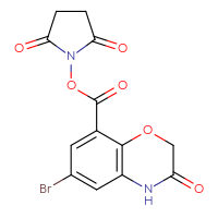 Chemical structure of 2,5-dioxopyrrolidin-1-yl 6-bromo-3-oxo-3,4-dihydro-2H-1,4-benzoxazine-8-carboxylate - CSSB20270488450
