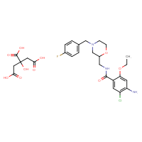 Chemical structure of 2-hydroxypropane-1,2,3-tricarboxylic acid; 4-amino-5-chloro-2-ethoxy-N-({4-[(4-fluorophenyl)methyl]morpholin-2-yl}methyl)benzamide - CSSB00132306789