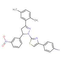 Chemical structure of 2-[3-(2,5-dimethylphenyl)-5-(3-nitrophenyl)-4,5-dihydro-1H-pyrazol-1-yl]-4-(4-iodophenyl)-1,3-thiazole - CSSB00121725087