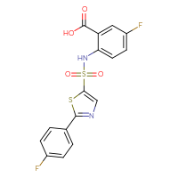 Chemical structure of 5-fluoro-2-[2-(4-fluorophenyl)-1,3-thiazole-5-sulfonamido]benzoic acid - CSSB06446546136