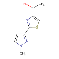Chemical structure of 1-[2-(1-methyl-1H-pyrazol-3-yl)-1,3-thiazol-4-yl]ethan-1-ol - CSSB00012236145