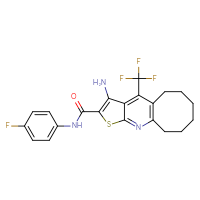 Chemical structure of 6-amino-N-(4-fluorophenyl)-8-(trifluoromethyl)-4-thia-2-azatricyclo[7.6.0.0³,⁷]pentadeca-1(9),2,5,7-tetraene-5-carboxamide - CSSB00102540922