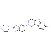 Chemical structure of 5-{7-fluoro-1H,2H,3H,4H,5H-pyrido[4,3-b]indol-2-yl}-2-(morpholin-4-yl)-1,3-benzoxazole - CSSB06741647173