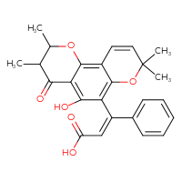 Chemical structure of (2Z)-3-{5-hydroxy-2,3,8,8-tetramethyl-4-oxo-2H,3H,4H,8H-pyrano[2,3-f]chromen-6-yl}-3-phenylprop-2-enoic acid - CSSB00159274889