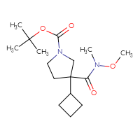 Chemical structure of tert-butyl 3-cyclobutyl-3-[methoxy(methyl)carbamoyl]pyrrolidine-1-carboxylate - CSSB01148880600