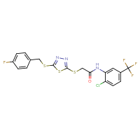 Chemical structure of N-[2-chloro-5-(trifluoromethyl)phenyl]-2-[(5-{[(4-fluorophenyl)methyl]sulfanyl}-1,3,4-thiadiazol-2-yl)sulfanyl]acetamide - CSSB00025764042