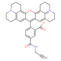 Chemical structure of 16-{2-carboxylato-4-[(prop-2-yn-1-yl)carbamoyl]phenyl}-3-oxa-9λ⁵,23-diazaheptacyclo[17.7.1.1⁵,⁹.0²,¹⁷.0⁴,¹⁵.0²³,²⁷.0¹³,²⁸]octacosa-1,4,9(28),13,15,17,19(27)-heptaen-9-ylium - CSSB06645150885