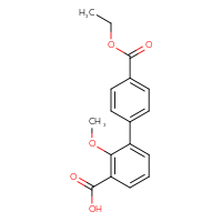 Chemical structure of 4'-(ethoxycarbonyl)-2-methoxy-[1,1'-biphenyl]-3-carboxylic acid - CSSB00150700649