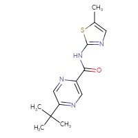Chemical structure of 5-tert-butyl-N-(5-methyl-1,3-thiazol-2-yl)pyrazine-2-carboxamide - CSSB06459900282