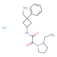 Chemical structure of N-[3-(aminomethyl)-3-phenylcyclobutyl]-2-(2-ethylpyrrolidin-1-yl)-2-oxoacetamide hydrochloride - CSSB20620694213