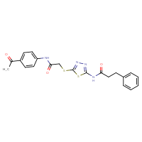 Chemical structure of N-[5-({[(4-acetylphenyl)carbamoyl]methyl}sulfanyl)-1,3,4-thiadiazol-2-yl]-3-phenylpropanamide - CSSB00121654408