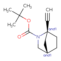 Chemical structure of rac-tert-butyl (1R,4S)-1-ethynyl-2-azabicyclo[2.2.1]heptane-2-carboxylate - CSSB20620685722