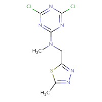 Chemical structure of 4,6-dichloro-N-methyl-N-[(5-methyl-1,3,4-thiadiazol-2-yl)methyl]-1,3,5-triazin-2-amine - CSSB00022553956