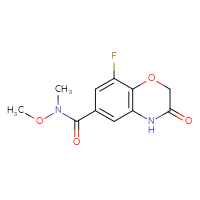 Chemical structure of 8-fluoro-N-methoxy-N-methyl-3-oxo-3,4-dihydro-2H-1,4-benzoxazine-6-carboxamide - CSSB15046471921