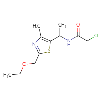 Chemical structure of 2-chloro-N-{1-[2-(ethoxymethyl)-4-methyl-1,3-thiazol-5-yl]ethyl}acetamide - CSSB02389727819