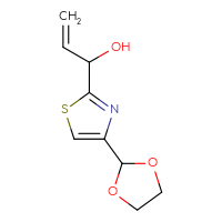 Chemical structure of 1-[4-(1,3-dioxolan-2-yl)-1,3-thiazol-2-yl]prop-2-en-1-ol - CSSB21246428255