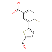 Chemical structure of 4-fluoro-3-(5-formylthiophen-2-yl)benzoic acid - CSSB00103427292
