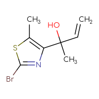 Chemical structure of 2-(2-bromo-5-methyl-1,3-thiazol-4-yl)but-3-en-2-ol - CSSB21246264044