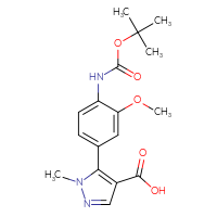 Chemical structure of 5-(4-{[(tert-butoxy)carbonyl]amino}-3-methoxyphenyl)-1-methyl-1H-pyrazole-4-carboxylic acid - CSSB00103072675