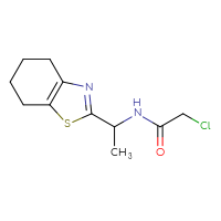Chemical structure of 2-chloro-N-[1-(4,5,6,7-tetrahydro-1,3-benzothiazol-2-yl)ethyl]acetamide - CSSB01559854512