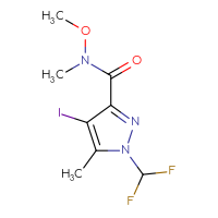 Chemical structure of 1-(difluoromethyl)-4-iodo-N-methoxy-N,5-dimethyl-1H-pyrazole-3-carboxamide - CSSB07020154438