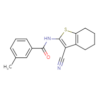Chemical structure of N-(3-cyano-4,5,6,7-tetrahydro-1-benzothiophen-2-yl)-3-methylbenzamide - CSSB00025736776