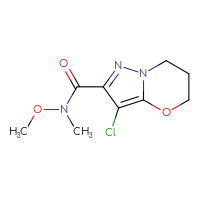 Chemical structure of 3-chloro-N-methoxy-N-methyl-5H,6H,7H-pyrazolo[3,2-b][1,3]oxazine-2-carboxamide - CSSB15027631062