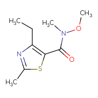 Chemical structure of 4-ethyl-N-methoxy-N,2-dimethyl-1,3-thiazole-5-carboxamide - CSSB15024338497