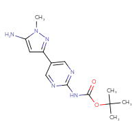 Chemical structure of tert-butyl N-[5-(5-amino-1-methyl-1H-pyrazol-3-yl)pyrimidin-2-yl]carbamate - CSSB00103056515