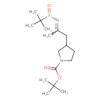 Chemical structure of tert-butyl 3-(2-{[(S)-2-methylpropane-2-sulfinyl]imino}propyl)pyrrolidine-1-carboxylate - CSSB21331813480