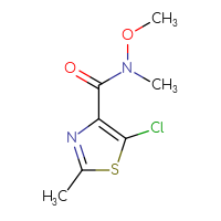Chemical structure of 5-chloro-N-methoxy-N,2-dimethyl-1,3-thiazole-4-carboxamide - CSSB20679199563