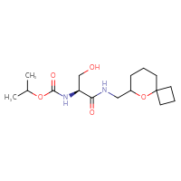 Chemical structure of propan-2-yl N-[(1S)-2-hydroxy-1-[({5-oxaspiro[3.5]nonan-6-yl}methyl)carbamoyl]ethyl]carbamate - CSSB21432557085