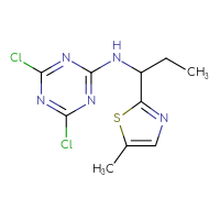 Chemical structure of 4,6-dichloro-N-[1-(5-methyl-1,3-thiazol-2-yl)propyl]-1,3,5-triazin-2-amine - CSSB21332154479