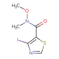 Chemical structure of 4-iodo-N-methoxy-N-methyl-1,3-thiazole-5-carboxamide - CSSB06786939267