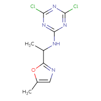 Chemical structure of 4,6-dichloro-N-[1-(5-methyl-1,3-oxazol-2-yl)ethyl]-1,3,5-triazin-2-amine - CSSB00007357780