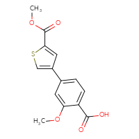 Chemical structure of 2-methoxy-4-[5-(methoxycarbonyl)thiophen-3-yl]benzoic acid - CSSB00150708428