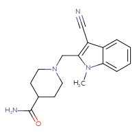 Chemical structure of 1-[(3-cyano-1-methyl-1H-indol-2-yl)methyl]piperidine-4-carboxamide - CSSB00160402060