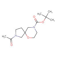 Chemical structure of tert-butyl 2-acetyl-6-oxa-2,9-diazaspiro[4.5]decane-9-carboxylate - CSSB02032526614