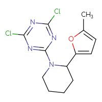 Chemical structure of 2,4-dichloro-6-[2-(5-methylfuran-2-yl)piperidin-1-yl]-1,3,5-triazine - CSSB02248389122