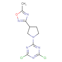 Chemical structure of 2,4-dichloro-6-[3-(5-methyl-1,2,4-oxadiazol-3-yl)pyrrolidin-1-yl]-1,3,5-triazine - CSSB21332137437