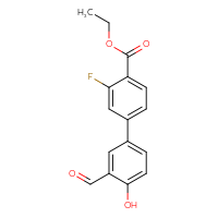 Chemical structure of ethyl 3-fluoro-3'-formyl-4'-hydroxy-[1,1'-biphenyl]-4-carboxylate - CSSB00016298436