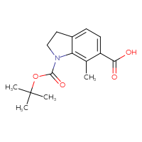 Chemical structure of 1-[(tert-butoxy)carbonyl]-7-methyl-2,3-dihydro-1H-indole-6-carboxylic acid - CSSB20621655578