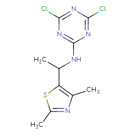 Chemical structure of 4,6-dichloro-N-[1-(2,4-dimethyl-1,3-thiazol-5-yl)ethyl]-1,3,5-triazin-2-amine - CSSB00001017229