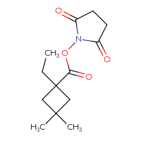Chemical structure of 2,5-dioxopyrrolidin-1-yl 1-ethyl-3,3-dimethylcyclobutane-1-carboxylate - CSSB03573556656