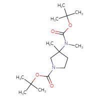 Chemical structure of tert-butyl 3-{[(tert-butoxy)carbonyl](methyl)amino}-3-methylpyrrolidine-1-carboxylate - CSSB21123236957