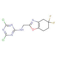 Chemical structure of 4,6-dichloro-N-[(5,5-difluoro-4,5,6,7-tetrahydro-1,3-benzoxazol-2-yl)methyl]-1,3,5-triazin-2-amine - CSSB21332127271