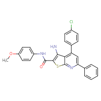 Chemical structure of 3-amino-4-(4-chlorophenyl)-N-(4-methoxyphenyl)-6-phenylthieno[2,3-b]pyridine-2-carboxamide - CSSB00121699924