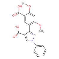 Chemical structure of 3-(5-carboxy-2,4-dimethoxyphenyl)-1-phenyl-1H-pyrazole-4-carboxylic acid - CSSB00000737376